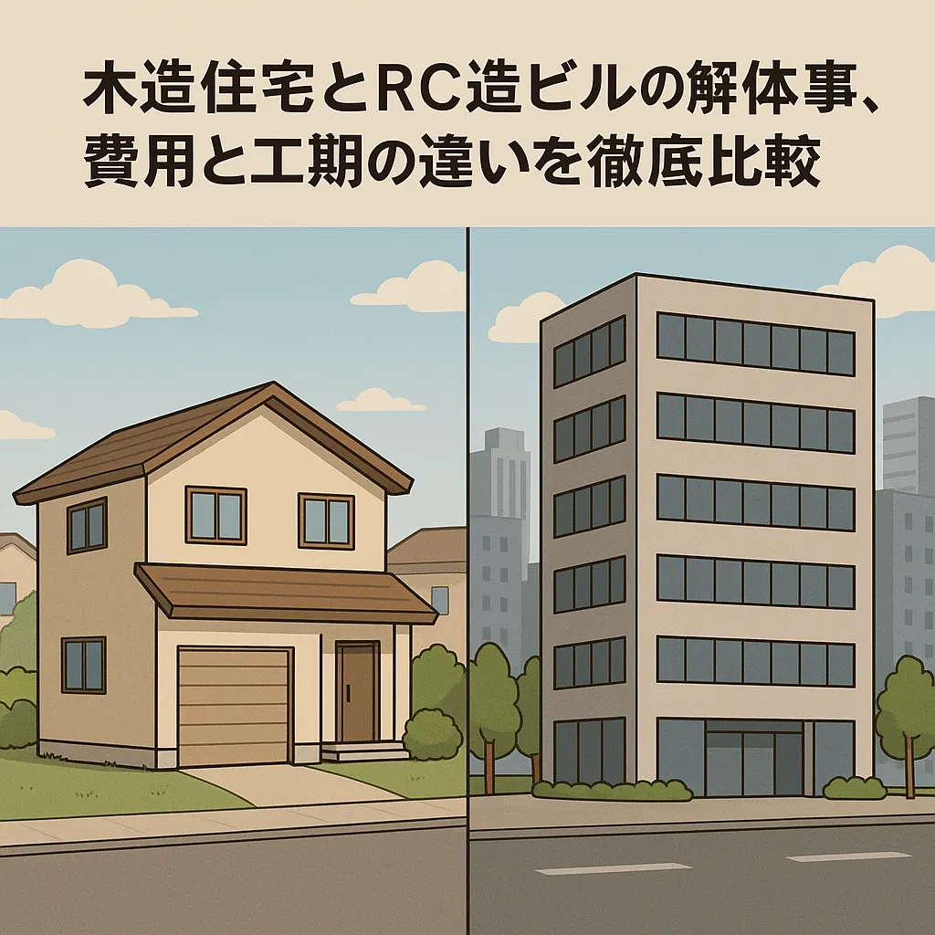 木造住宅とRC造ビルの解体工事、費用と工期の違いを徹底比較